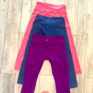 Lulu lemon legging bundle Size 4 navy, peach, purple